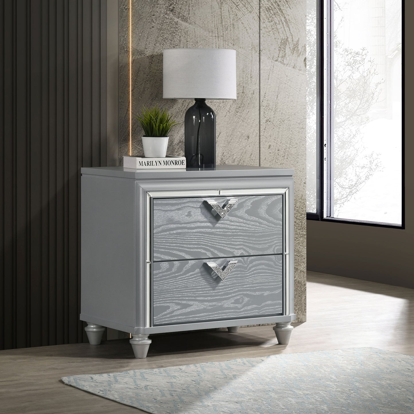 Veronica 2-drawer Nightstand Light Silver