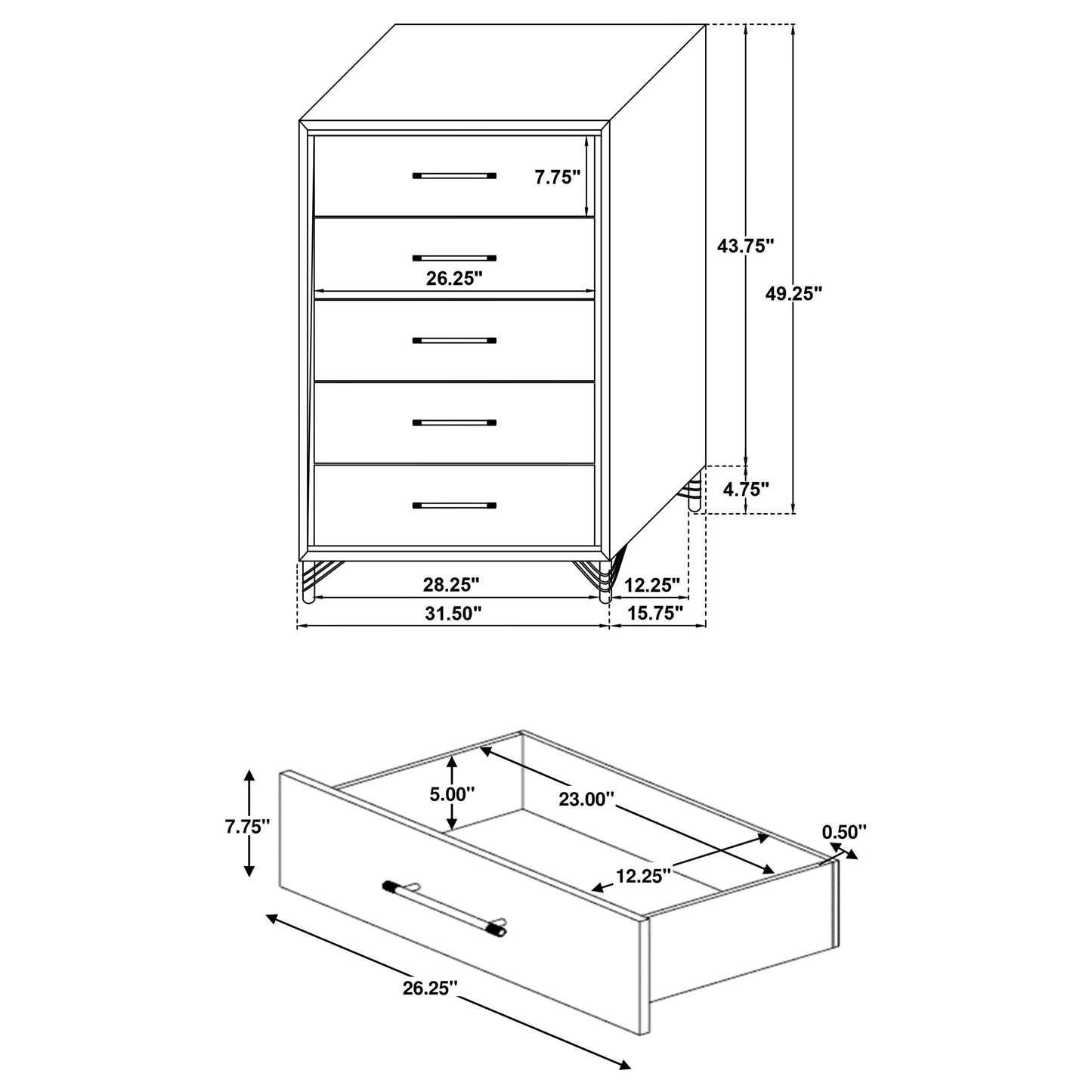 Lucia 5-drawer Bedroom Chest of Drawers White