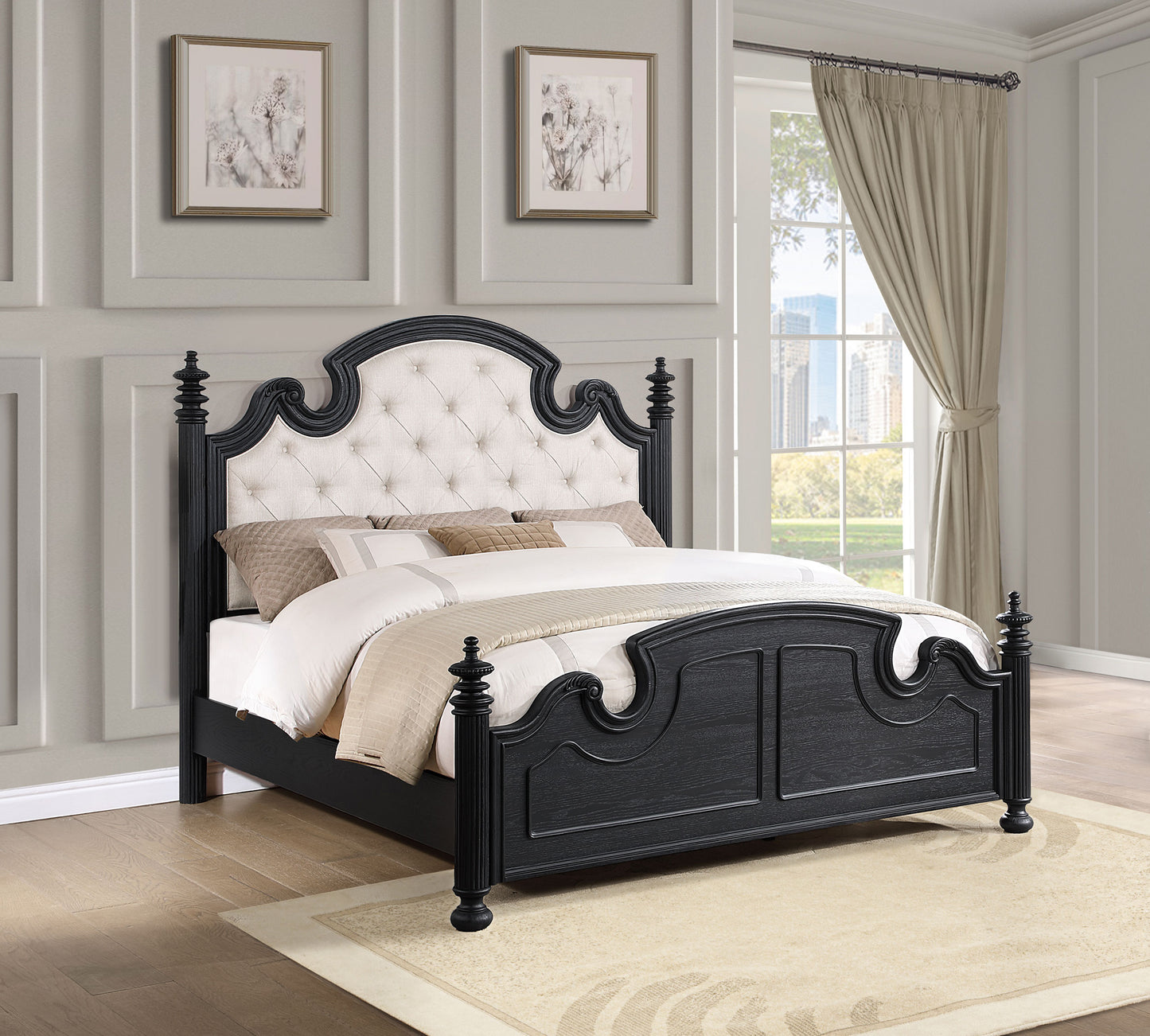 Celina Wood Queen Poster Bed Black