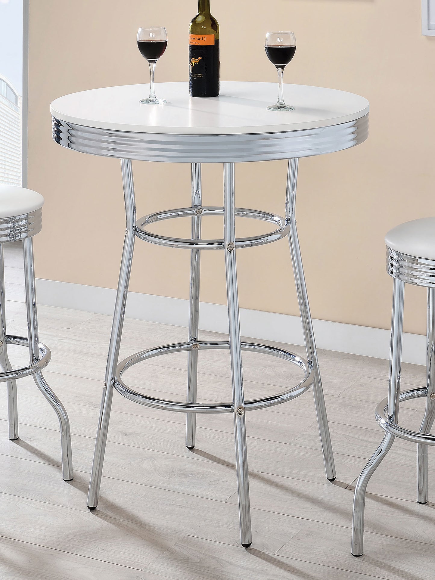 Retro Round 30-inch 1950's Bistro Pub Height Bar Table White