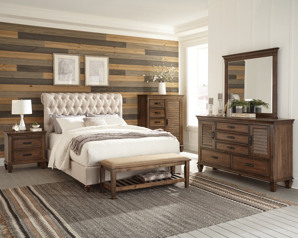 Devon 4-piece Full Bedroom Set Beige and Burnished Oak