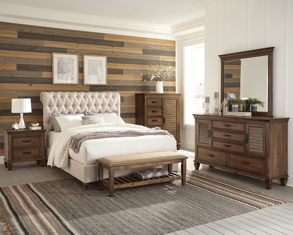 Devon 5-piece Queen Bedroom Set Beige and Burnished Oak