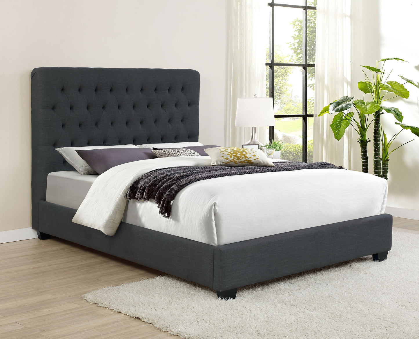 Chloe Upholstered California King Panel Bed Charcoal