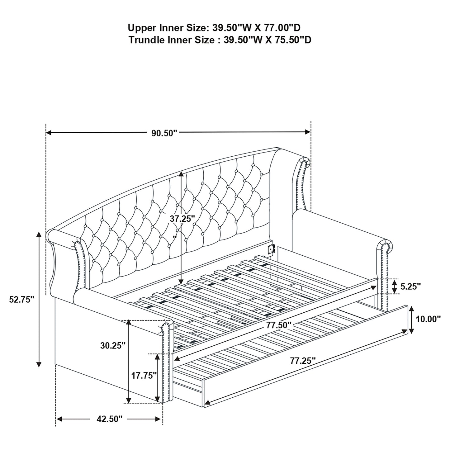 Scarlett Upholstered Twin Daybed with Trundle Black