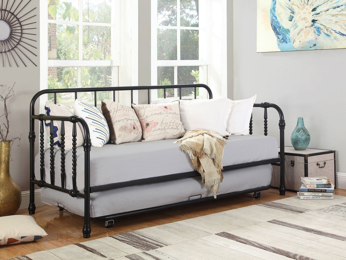 Marina Metal Twin Daybed with Trundle Black