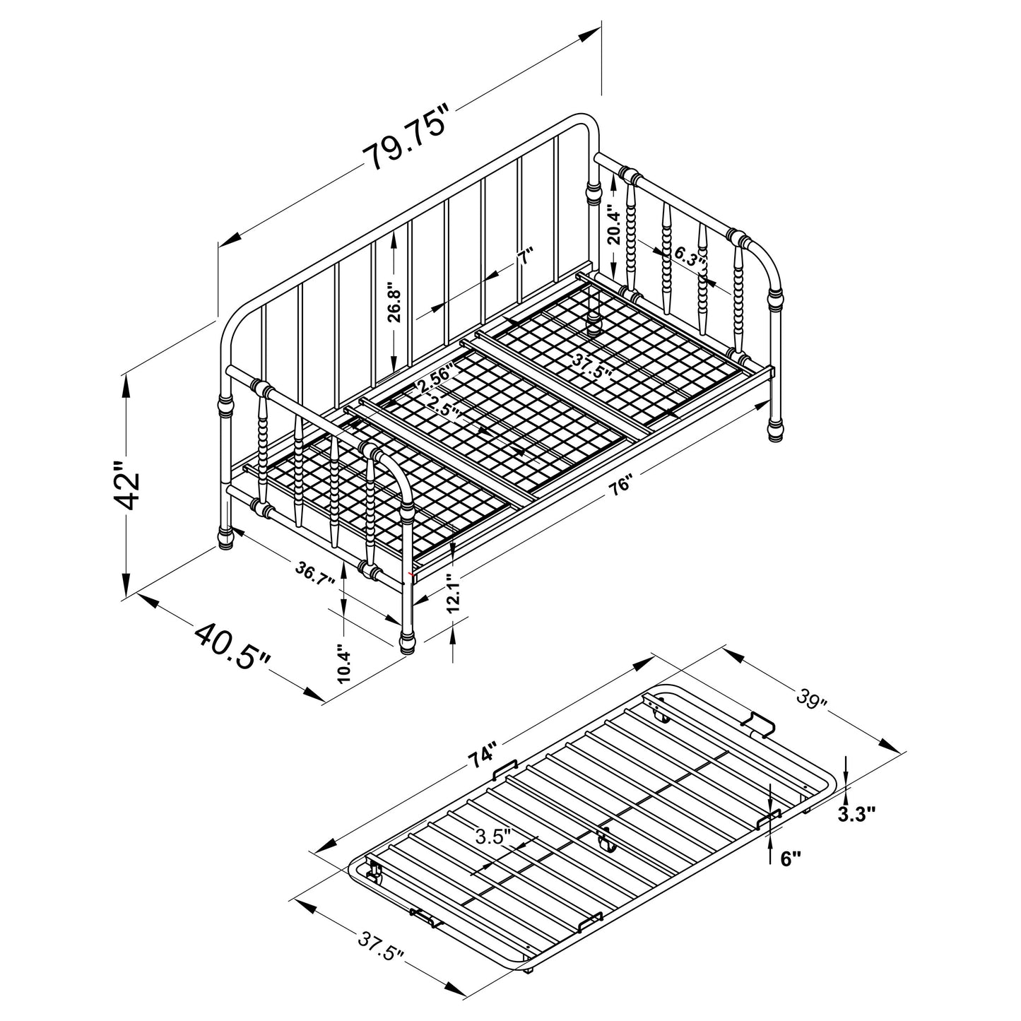 Marina Metal Twin Daybed with Trundle Black