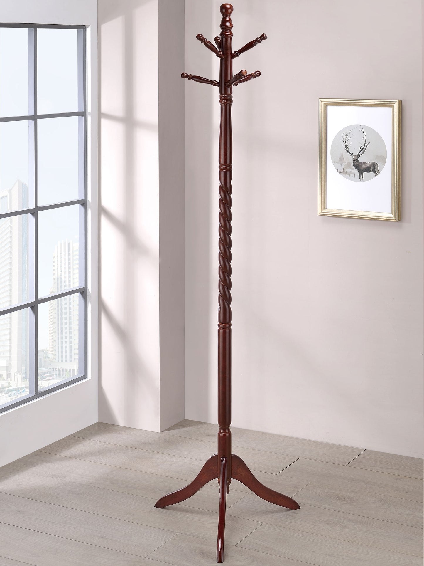 Riona 6 Hook Freestanding Wood Coat Rack Hat Hanger Merlot