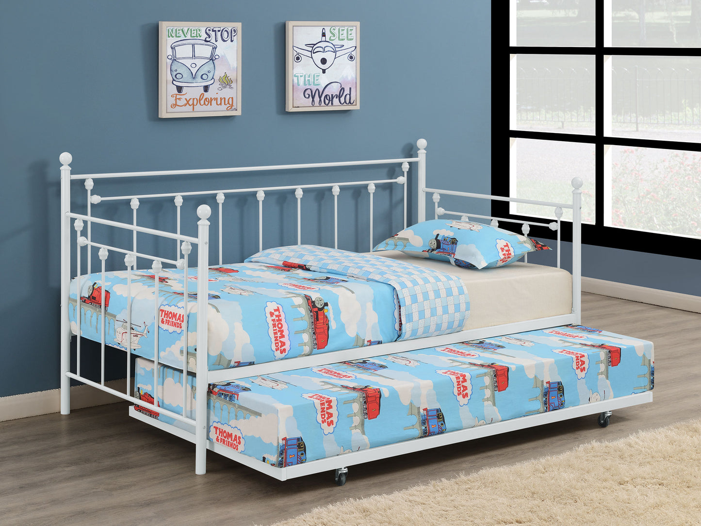 Nocus Metal Twin Daybed with Trundle White