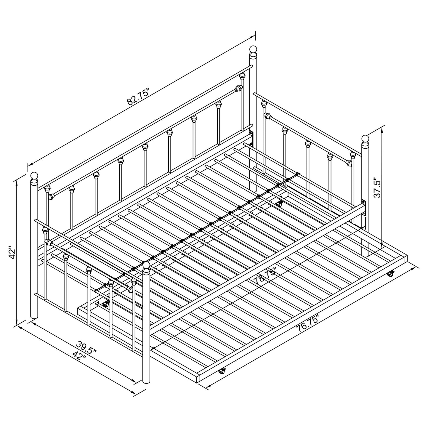 Nocus Metal Twin Daybed with Trundle Gunmetal