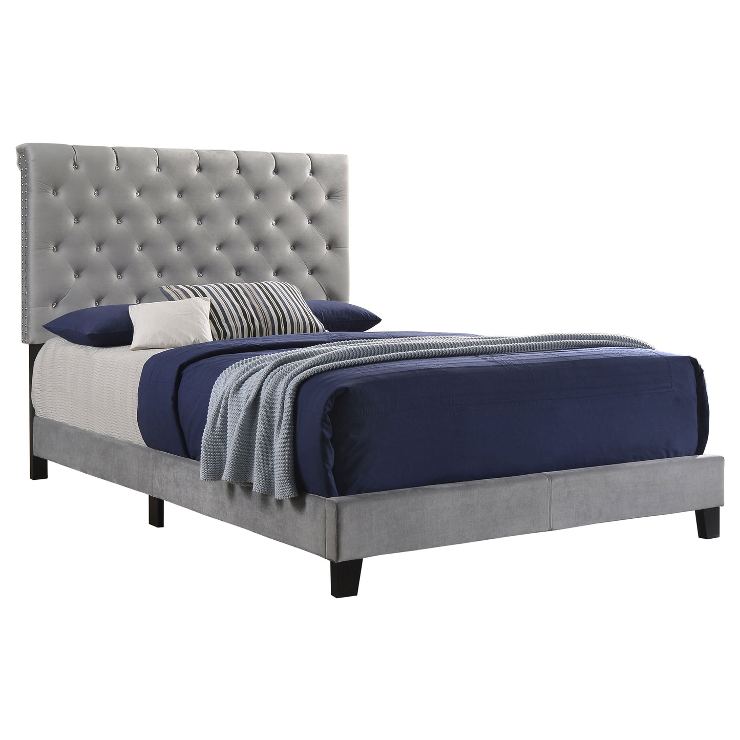 Warner Upholstered Eastern King Panel Bed Grey