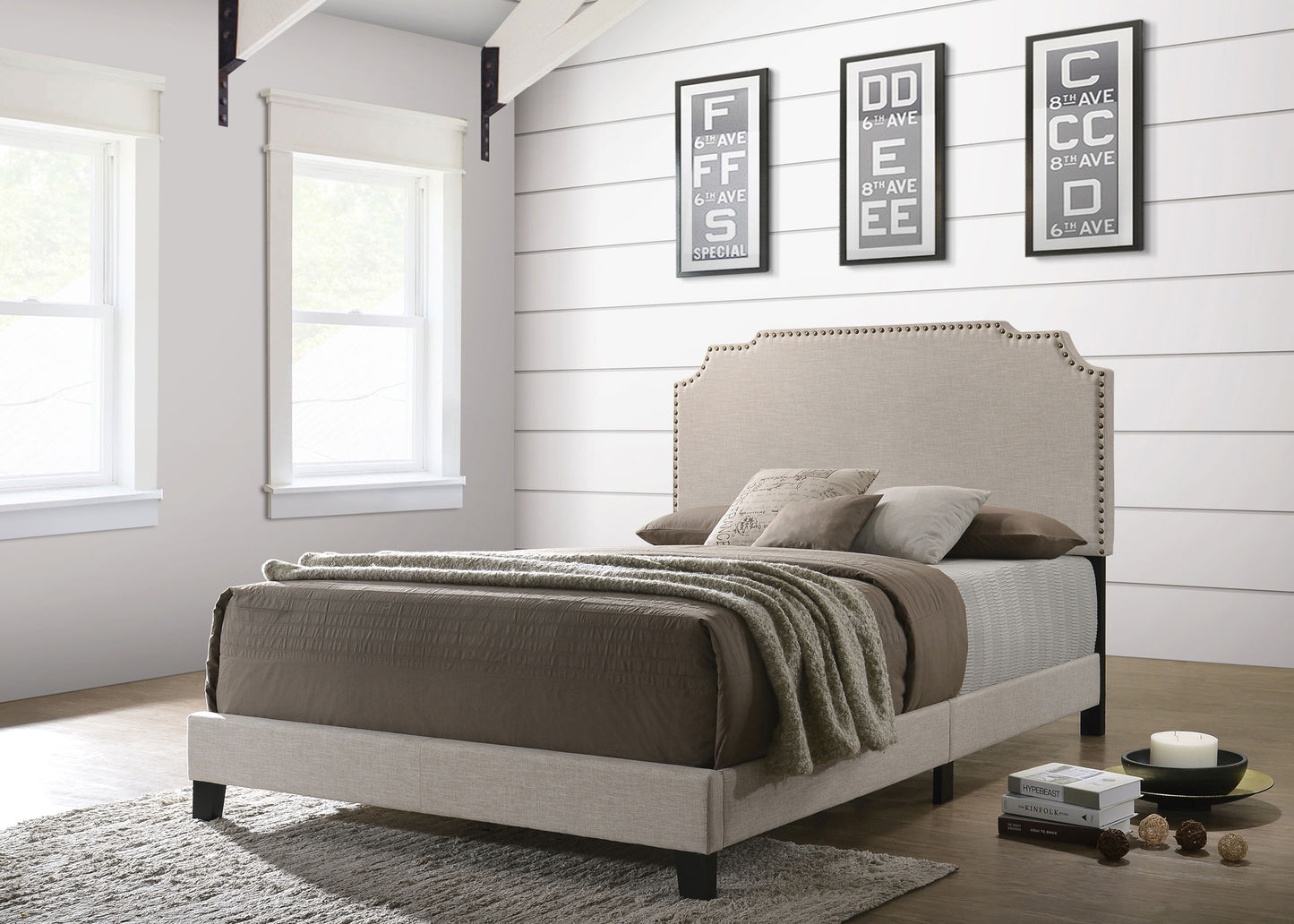 Tamarac Upholstered Queen Panel Bed Beige