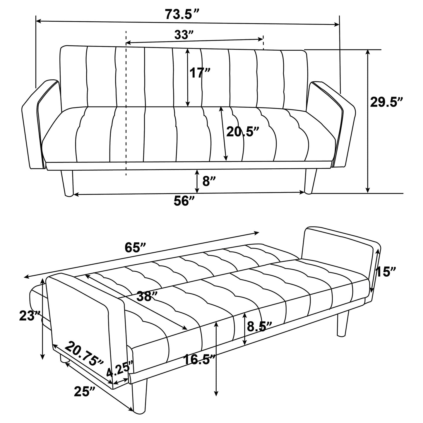 Sommer Upholstered Tufted Convertible Sofa Bed Grey