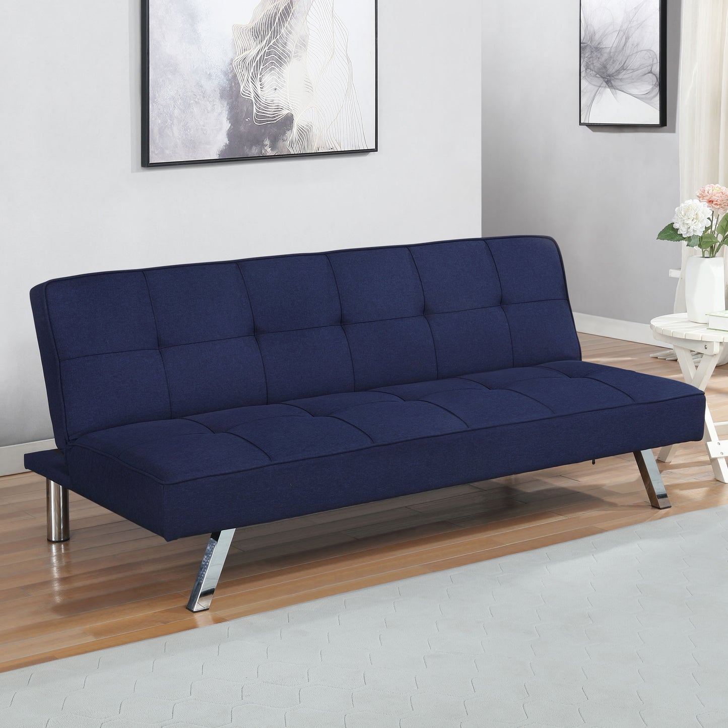 Joel Upholstered Tufted Convertible Sofa Bed Blue