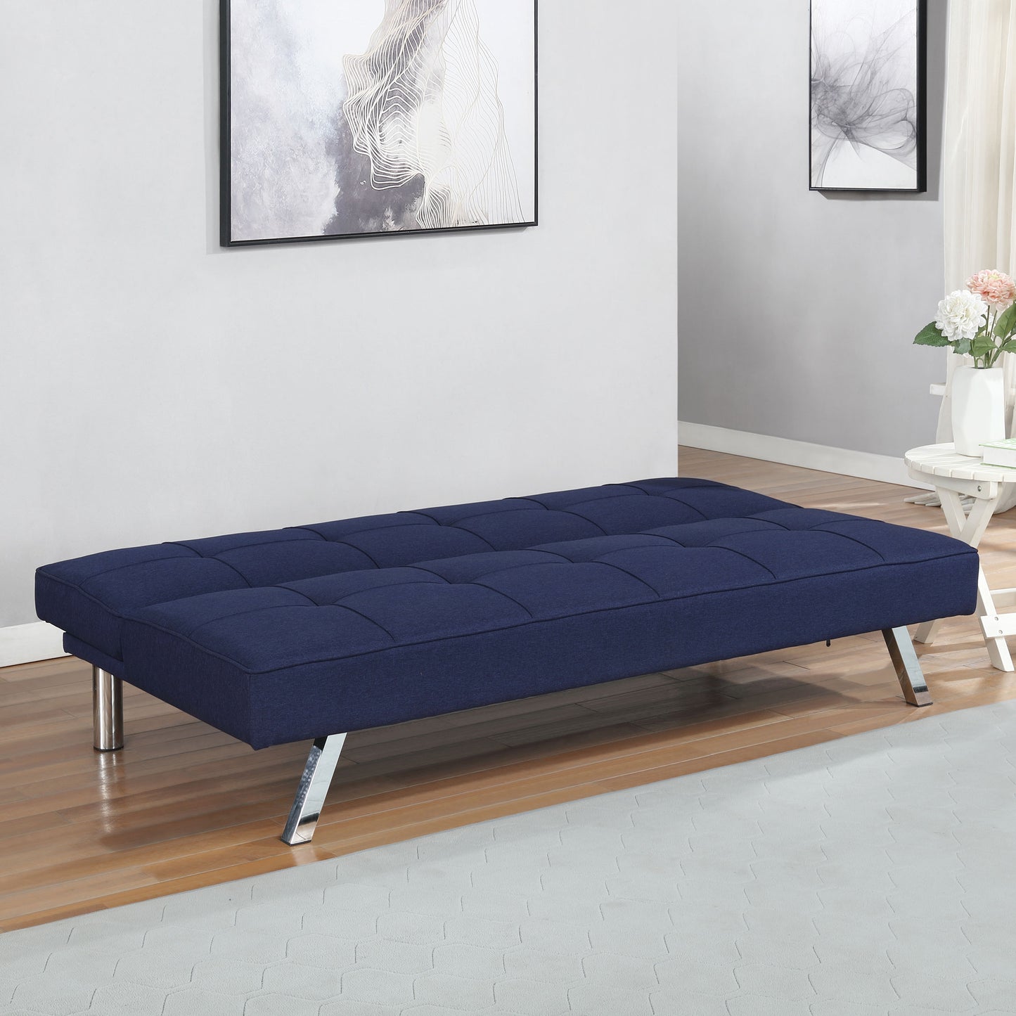 Joel Upholstered Tufted Convertible Sofa Bed Blue