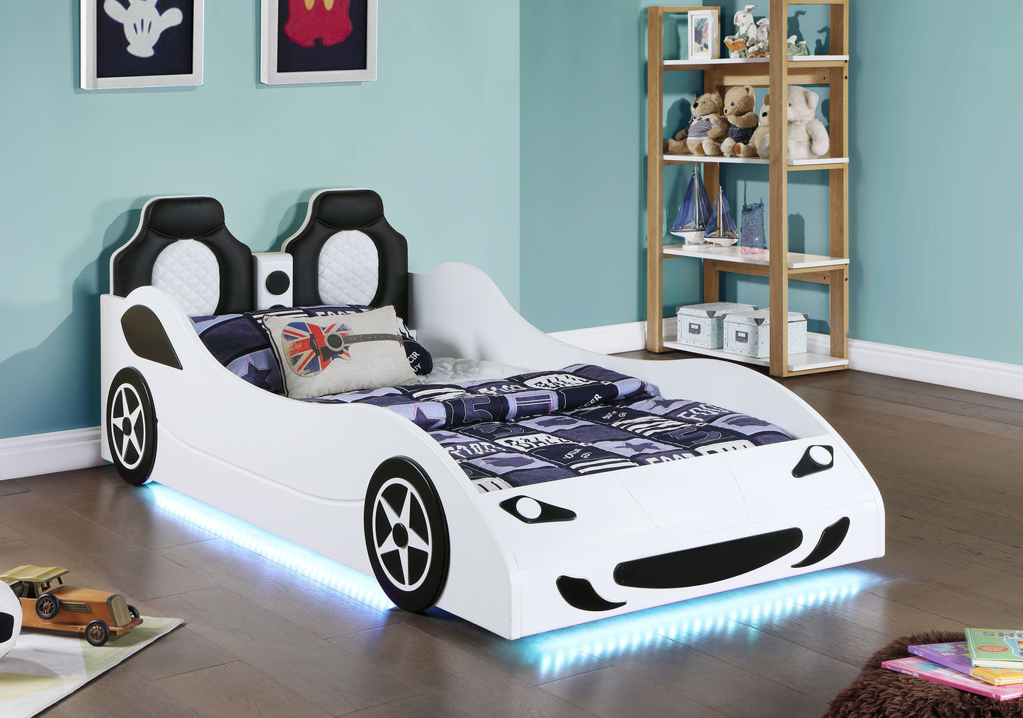 Cruiser Wood Twin LED Race Car Bed White