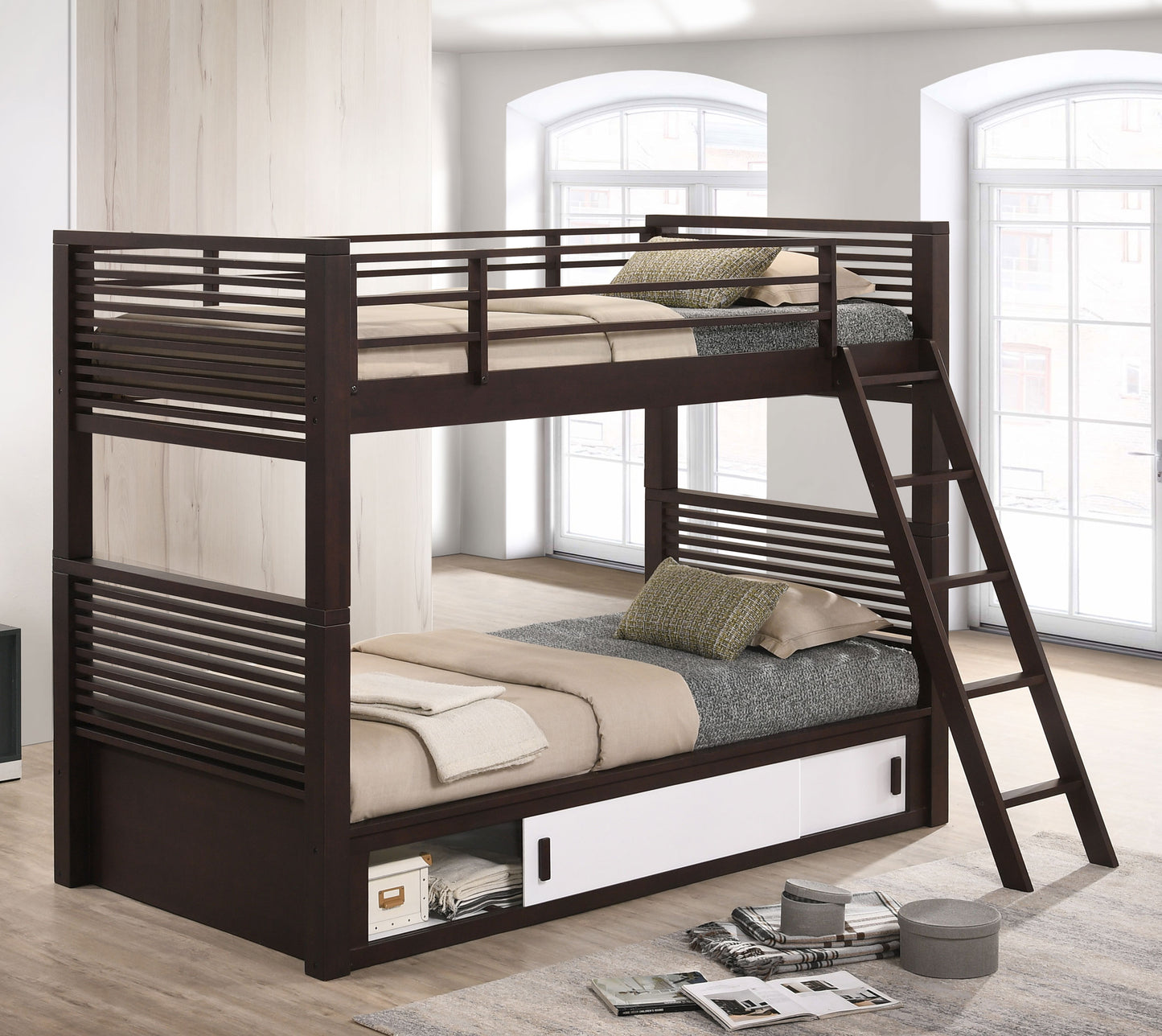 Oliver Wood Twin Over Twin Bunk Bed Java