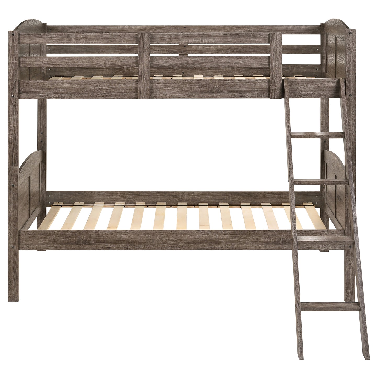 Flynn Wood Twin Over Twin Bunk Bed Weathered Brown