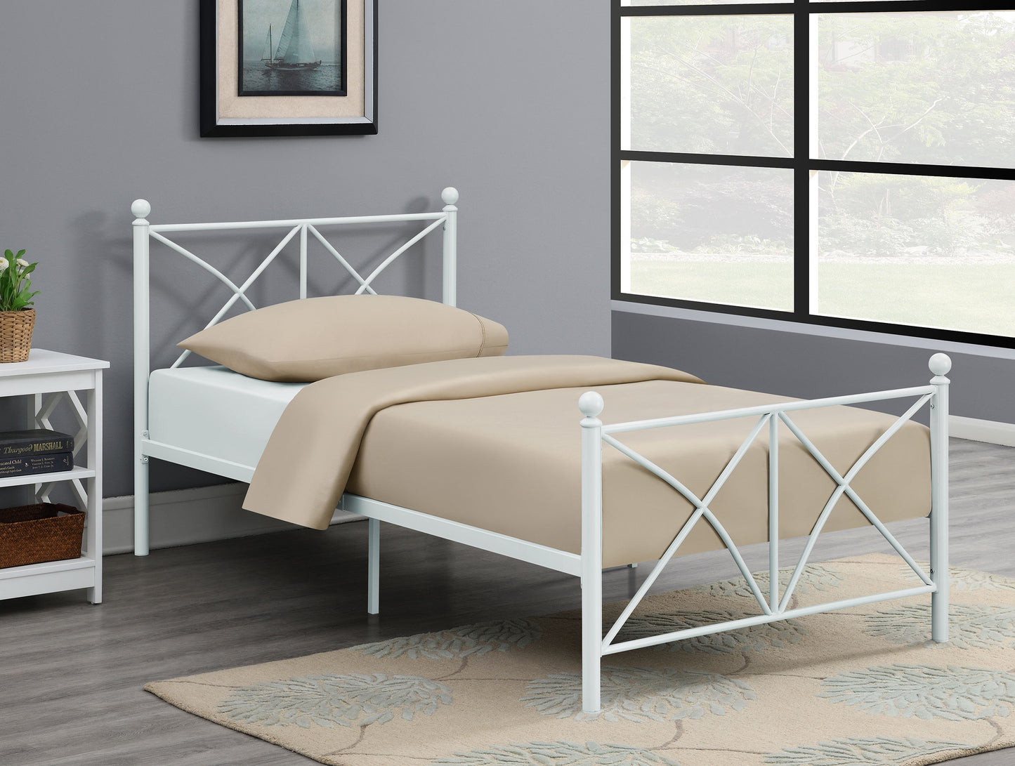 Hart Metal Twin Open Frame Bed White