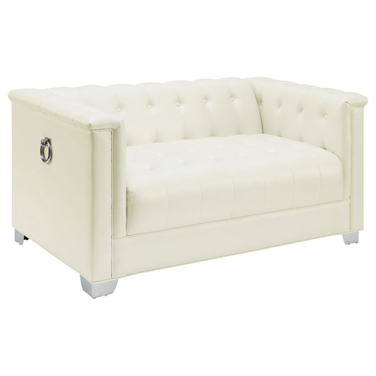 Chaviano Upholstered Track Arm Loveseat Pearl White