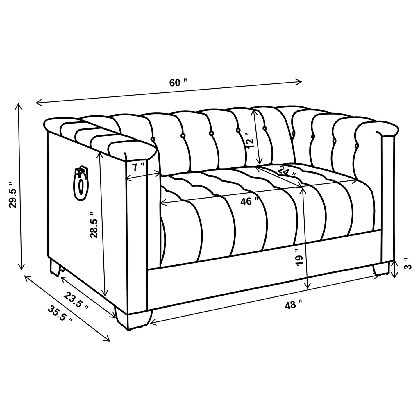 Chaviano Upholstered Track Arm Loveseat Pearl White