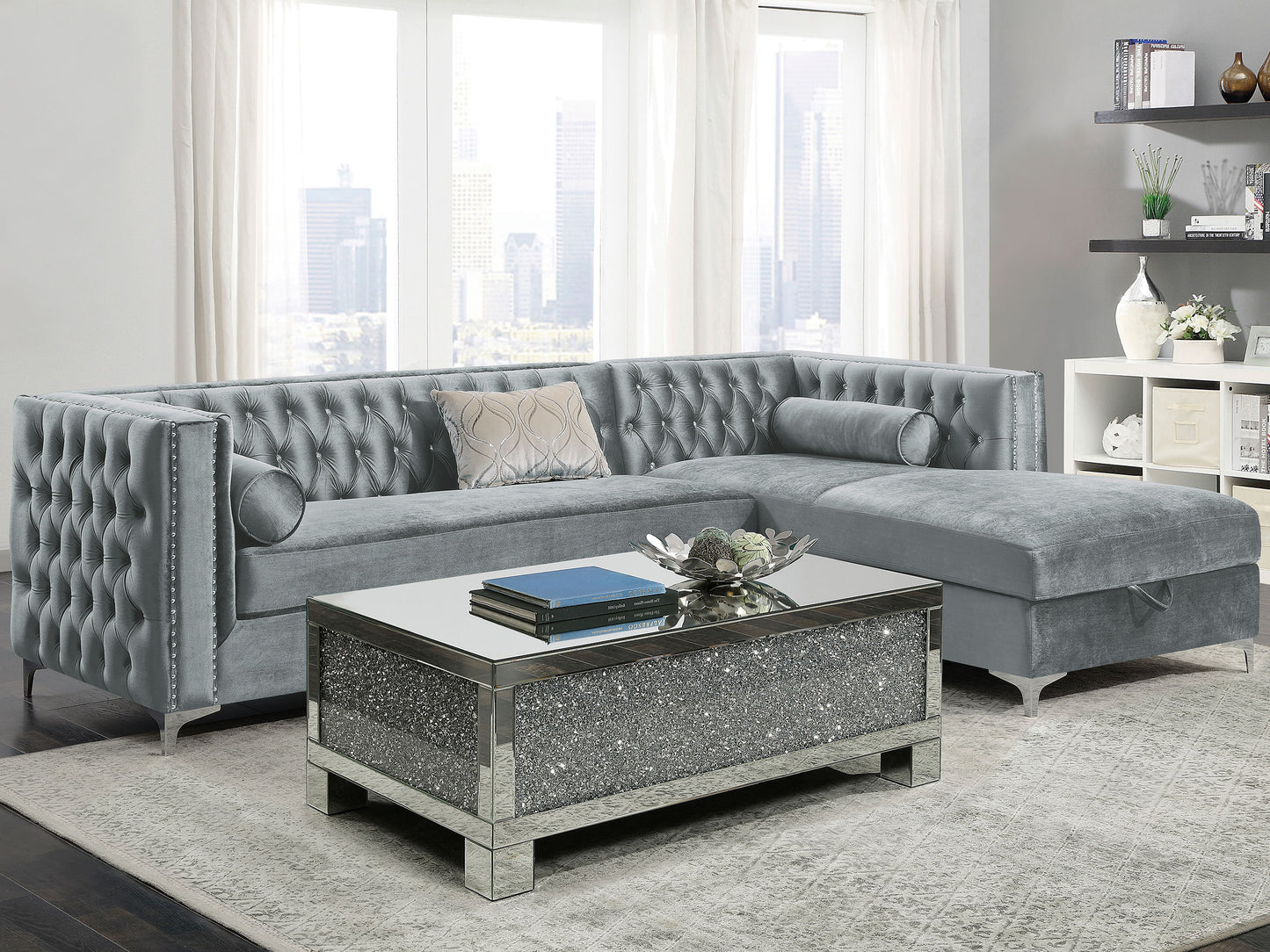 Bellaire Upholstered Storage Chaise Sectional Sofa Grey