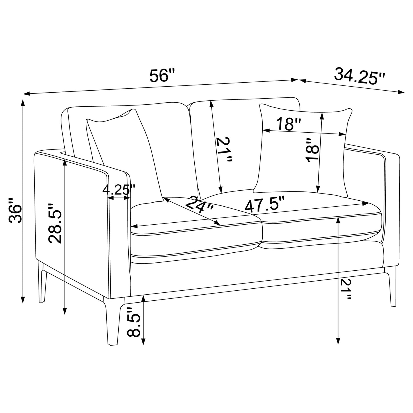 Apperson 2-piece Upholstered Track Arm Sofa Set Light Grey