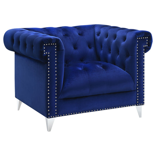 Bleker Upholstered Tuxedo Arm Tufted Accent Chair Blue