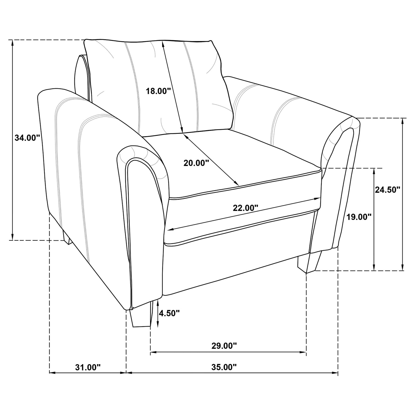 Davis Upholstered Rolled Arm Accent Chair Grey