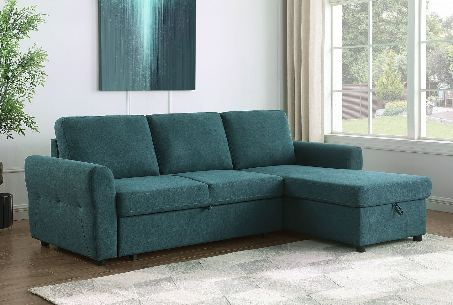 Samantha Upholstered Storage Sleeper Sectional Sofa Teal