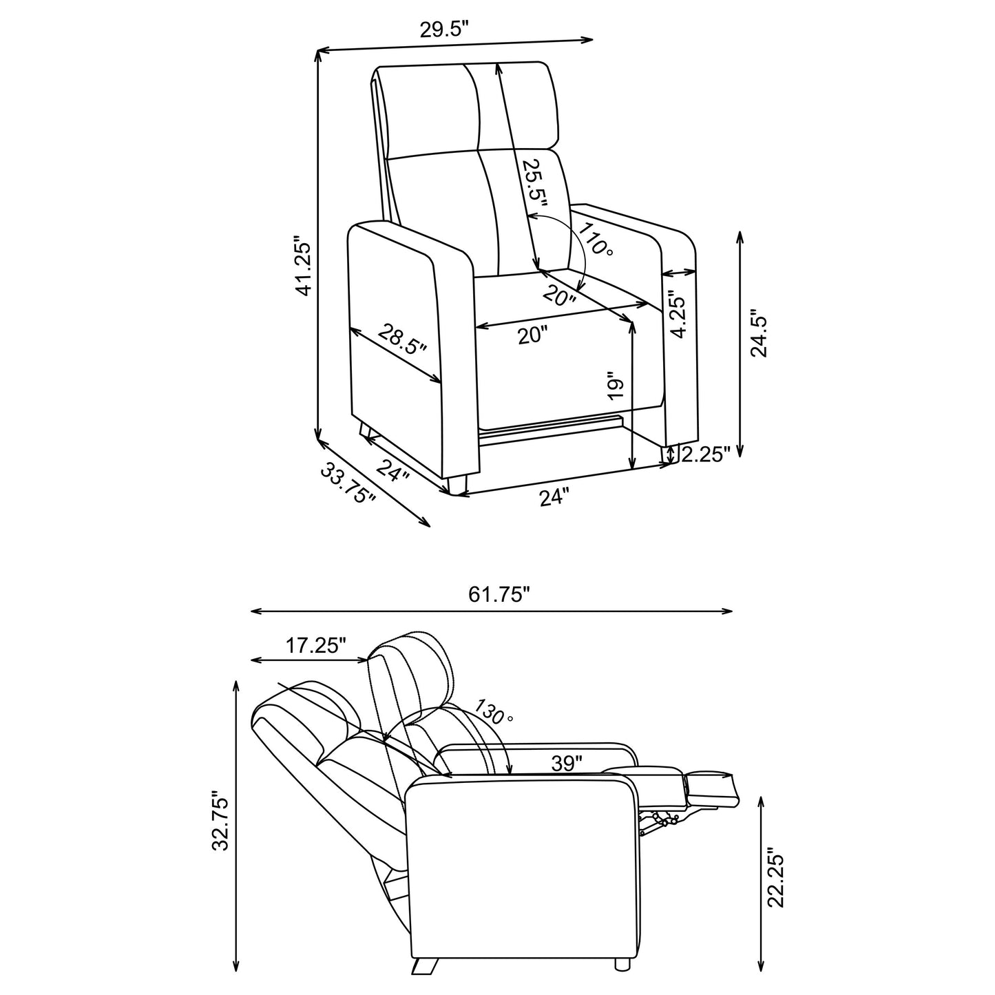 Toohey Upholstered Home Theater Push Back Recliner Black