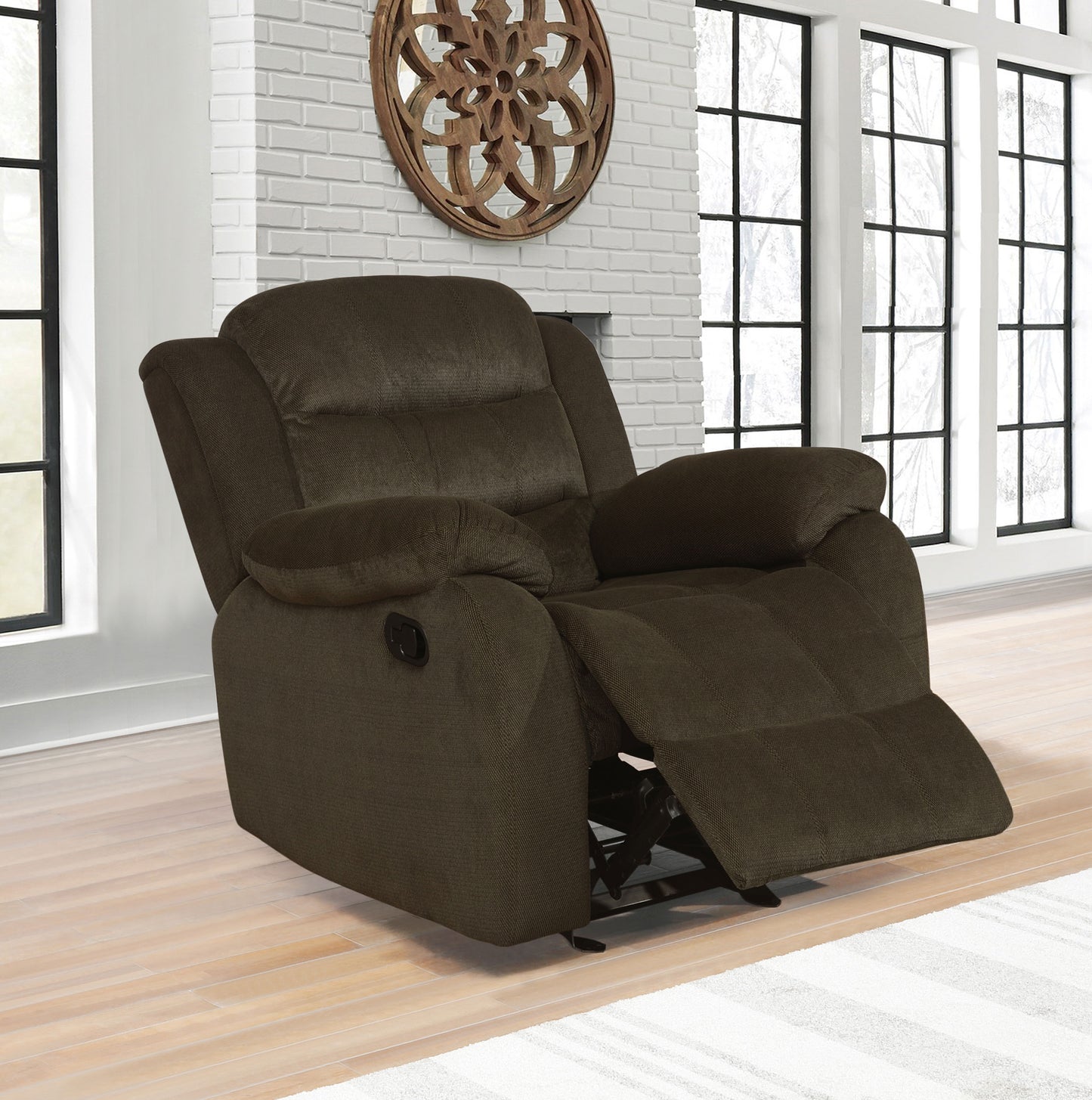 Rodman Upholstered Padded Arm Glider Recliner Olive Brown