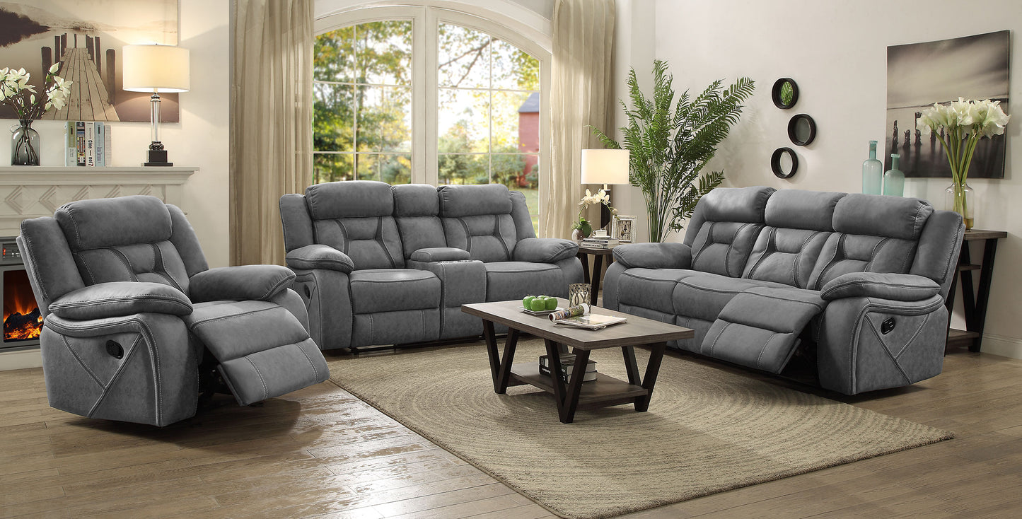 Higgins 3-piece Upholstered Motion Reclining Sofa Set Grey