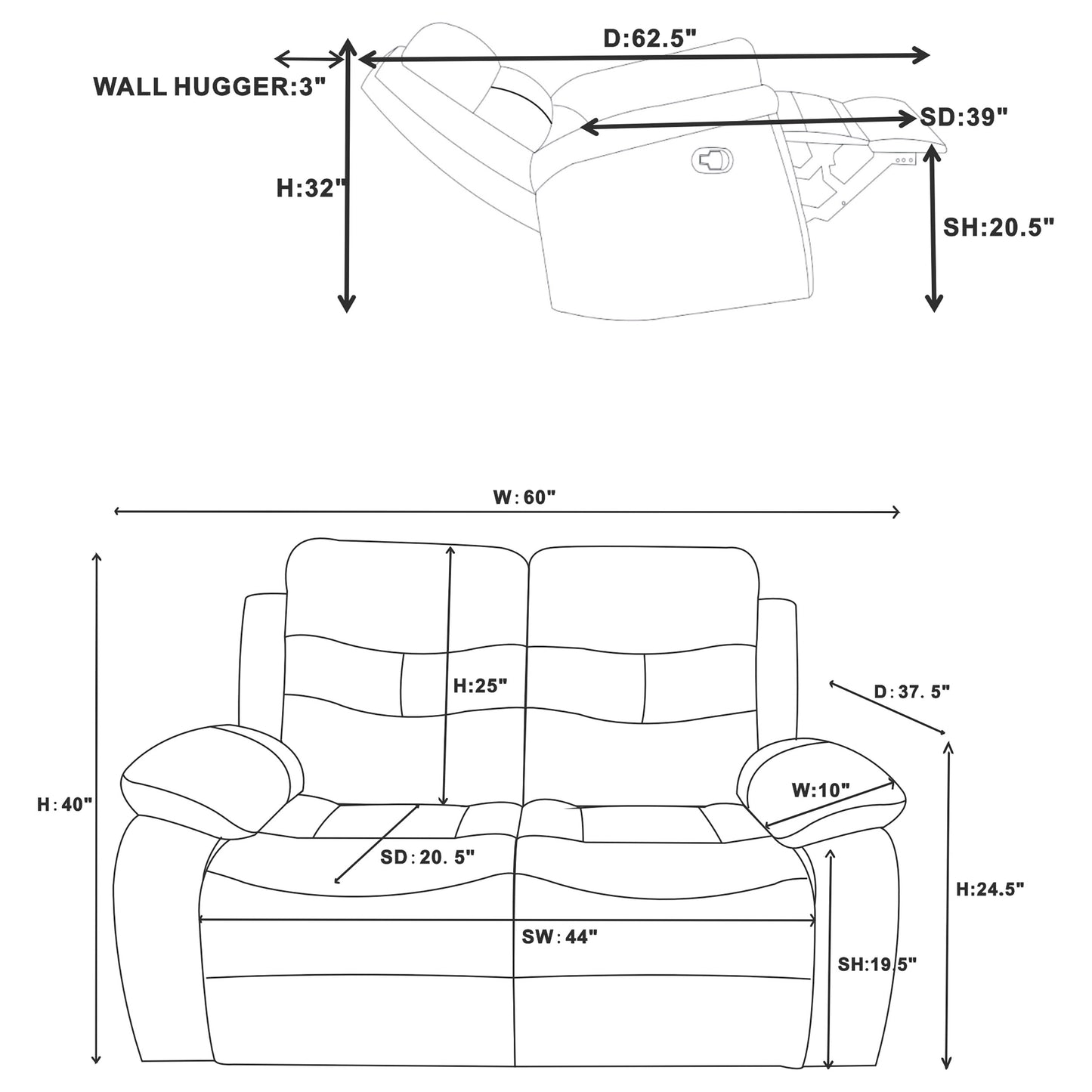 Nova 3-piece Upholstered Padded Arm Sofa Set Dark Grey