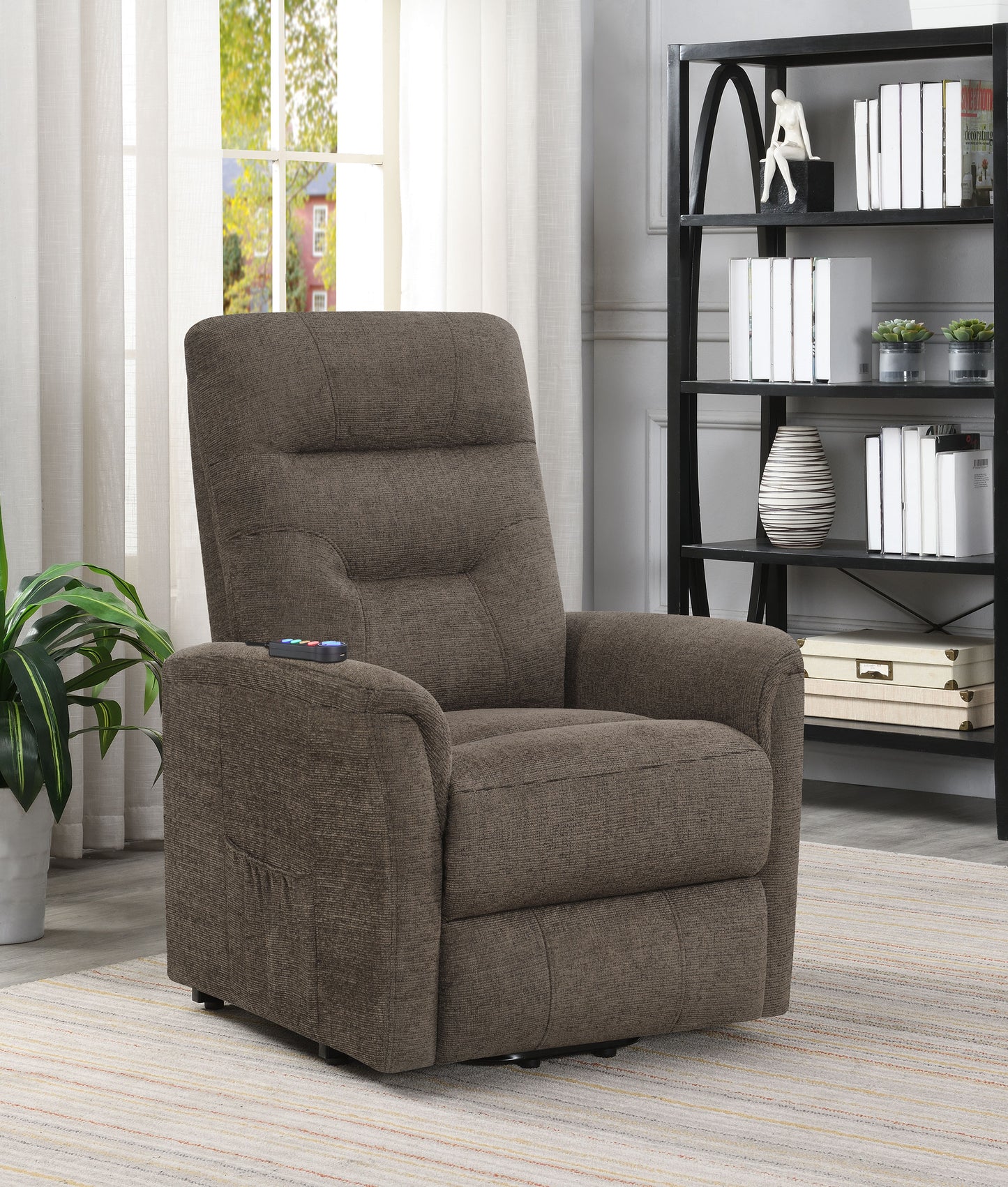 Henrietta Upholstered Power Lift Massage Chair Brown