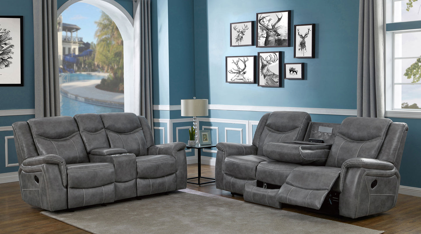 Conrad 2-piece Upholstered Padded Arm Motion Sofa Set Grey