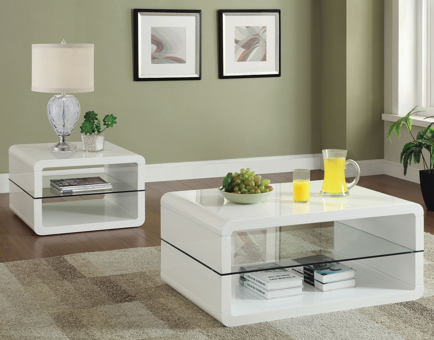 Elana 1-shelf Rectangular Coffee Table White High Gloss