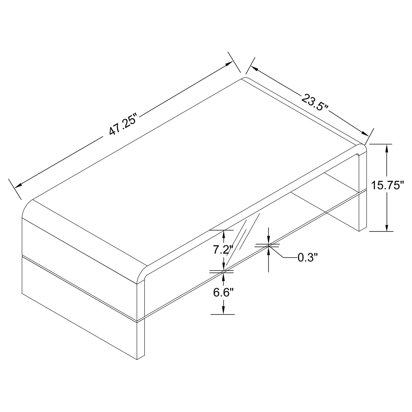 Airell Rectangular Coffee Table with Shelf White High Gloss