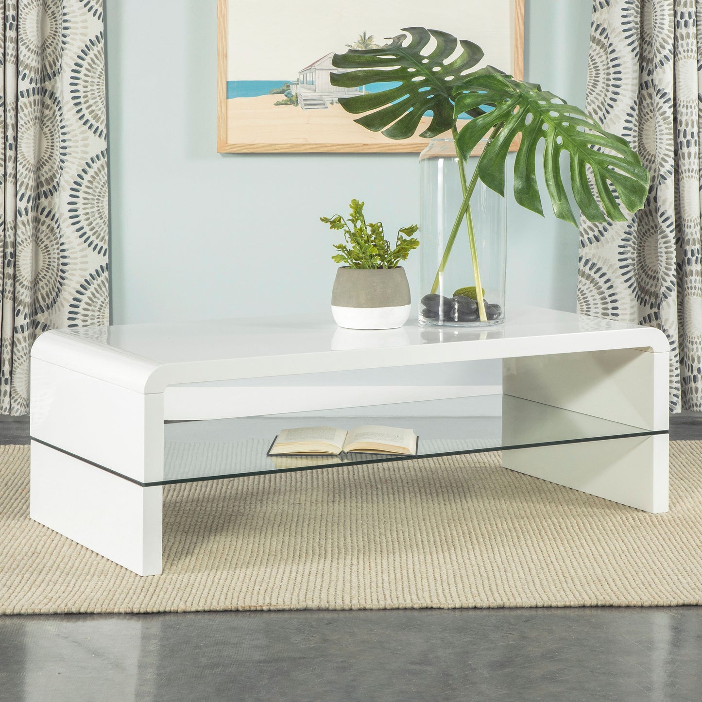 Airell Rectangular Coffee Table with Shelf White High Gloss