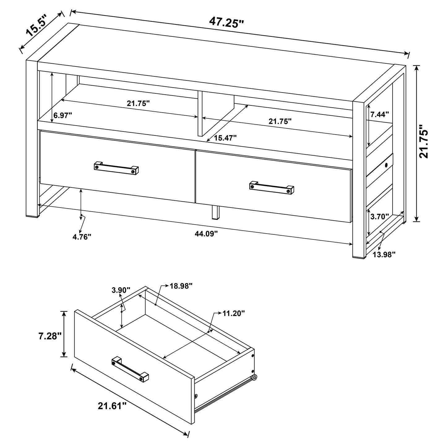 James 2-drawer Engineered Wood 48" TV Stand Distressed Pine