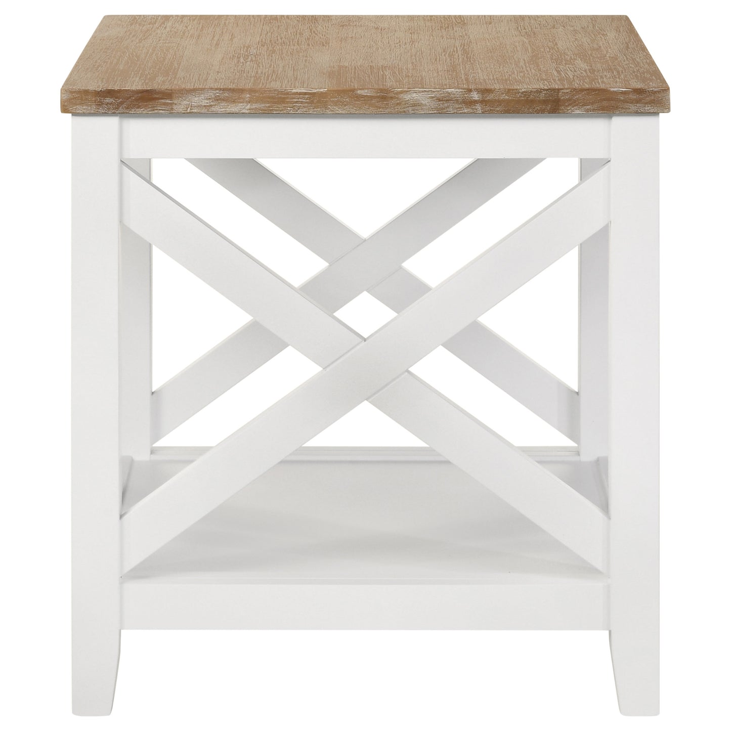 Hollis Square Wood End Table With Shelf Brown and White