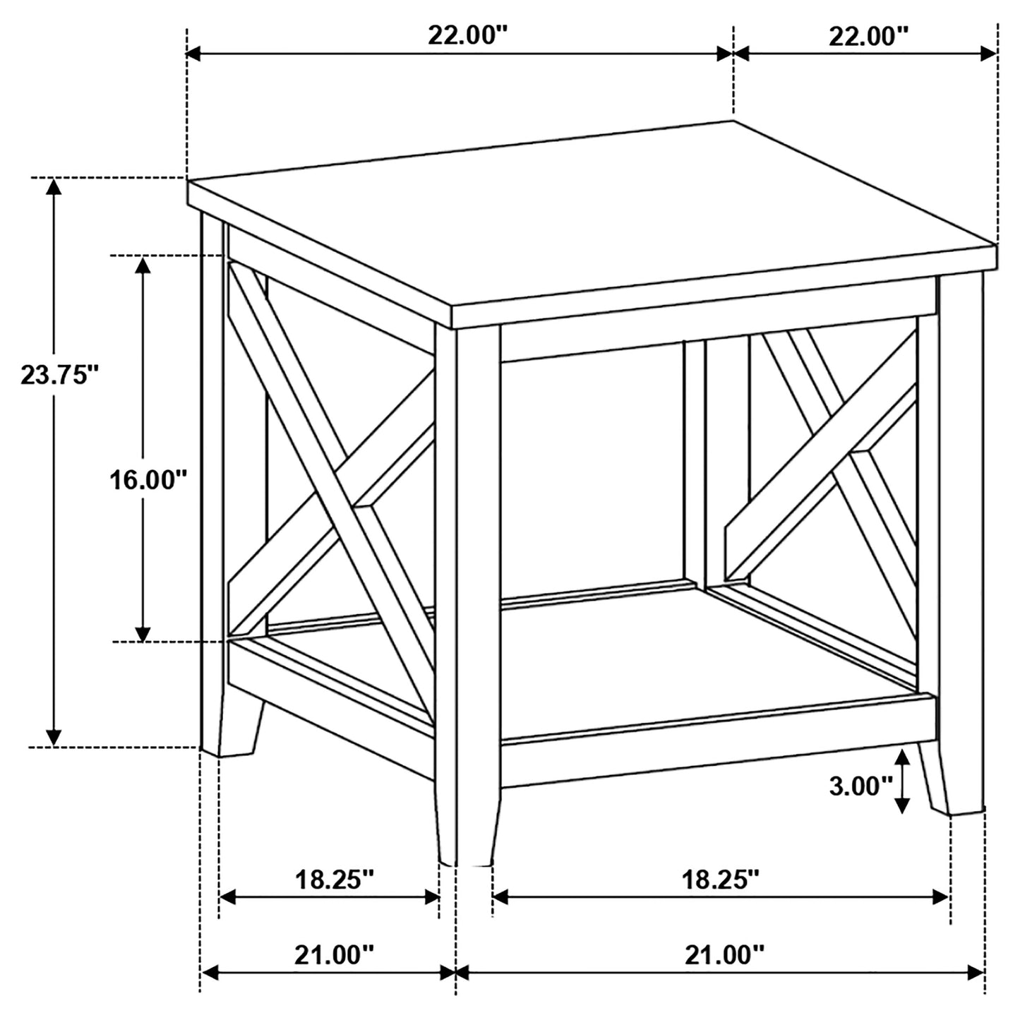 Hollis Square Wood End Table With Shelf Brown and White