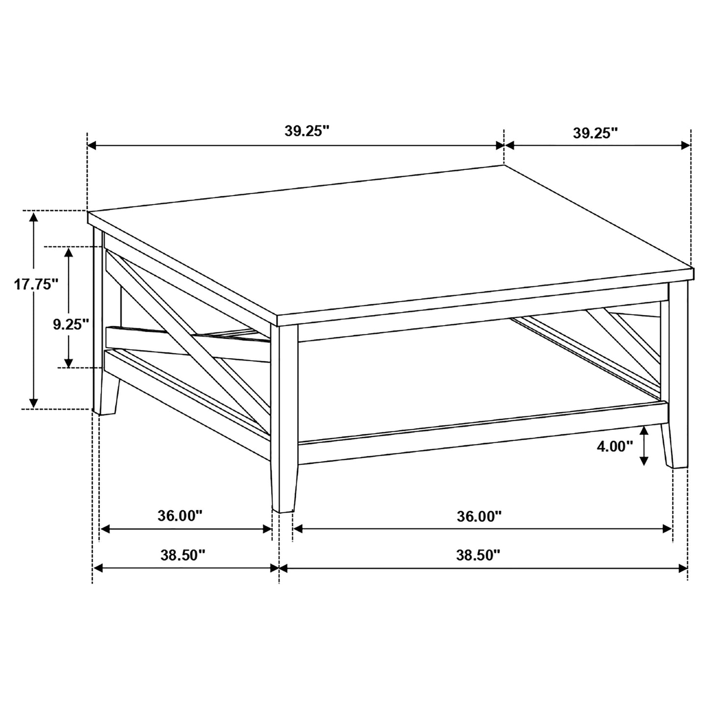 Hollis Square Wood Coffee Table With Shelf Brown and White