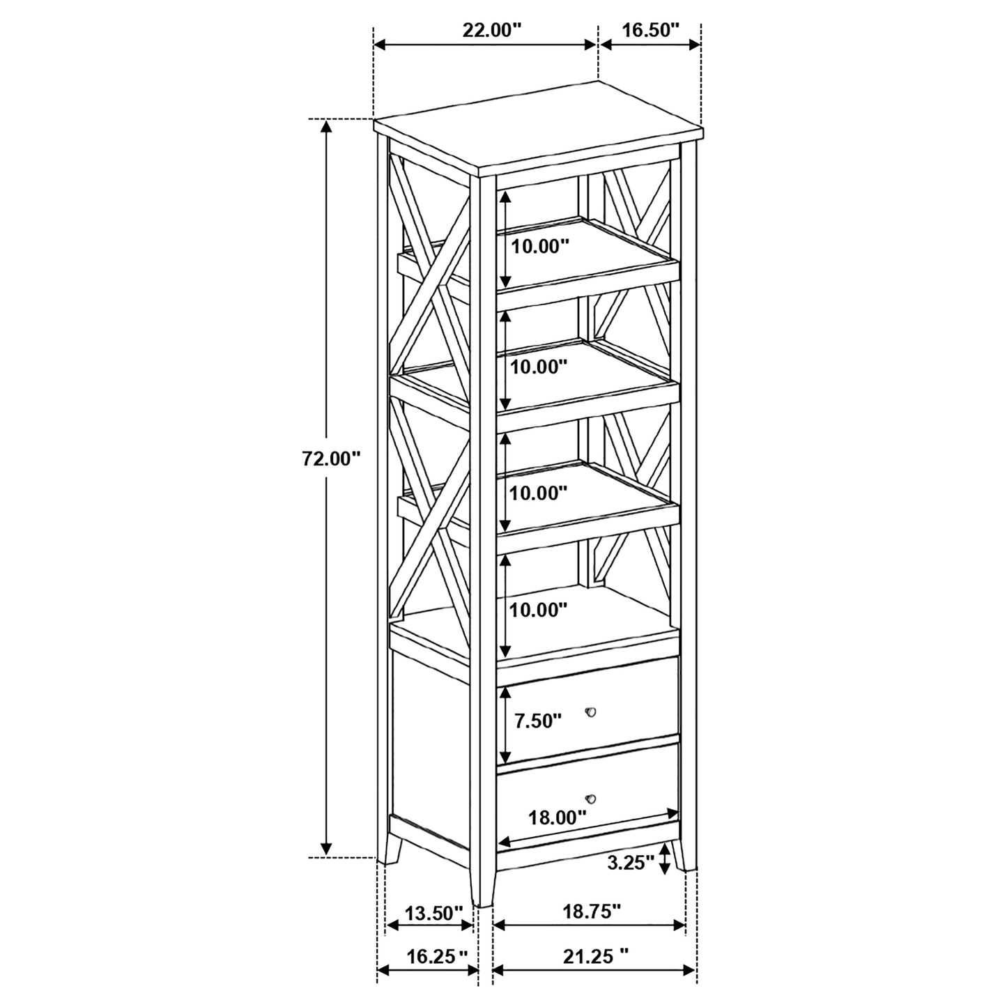 Hollis 4-shelf Wood Media Tower with Drawers Brown and White