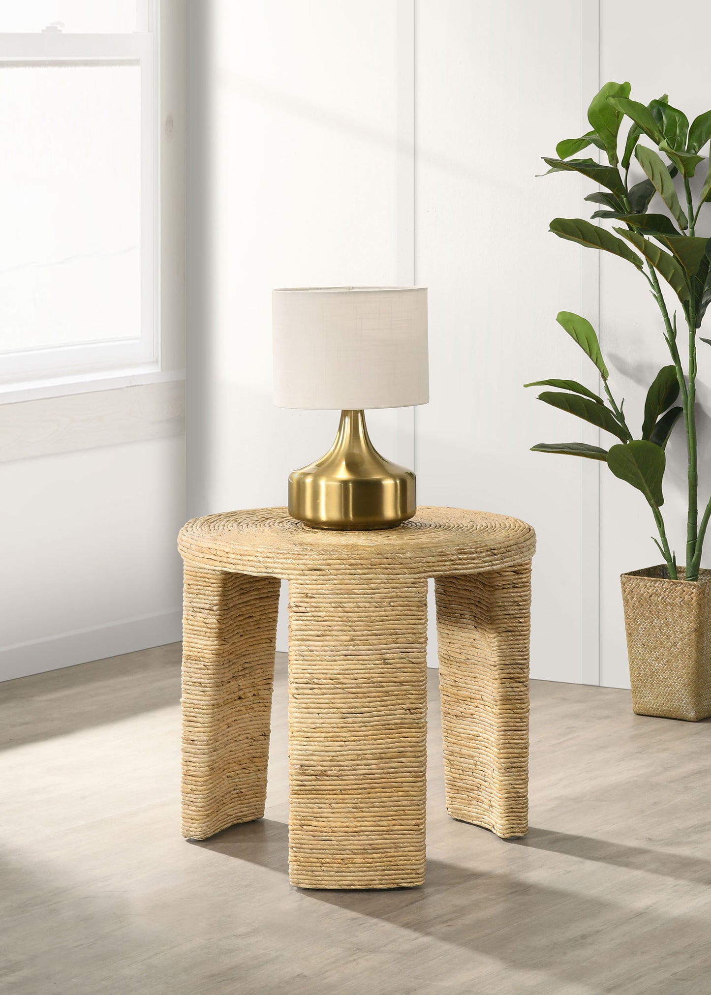 Artina Woven Rattan Round Side End Table Natural Brown