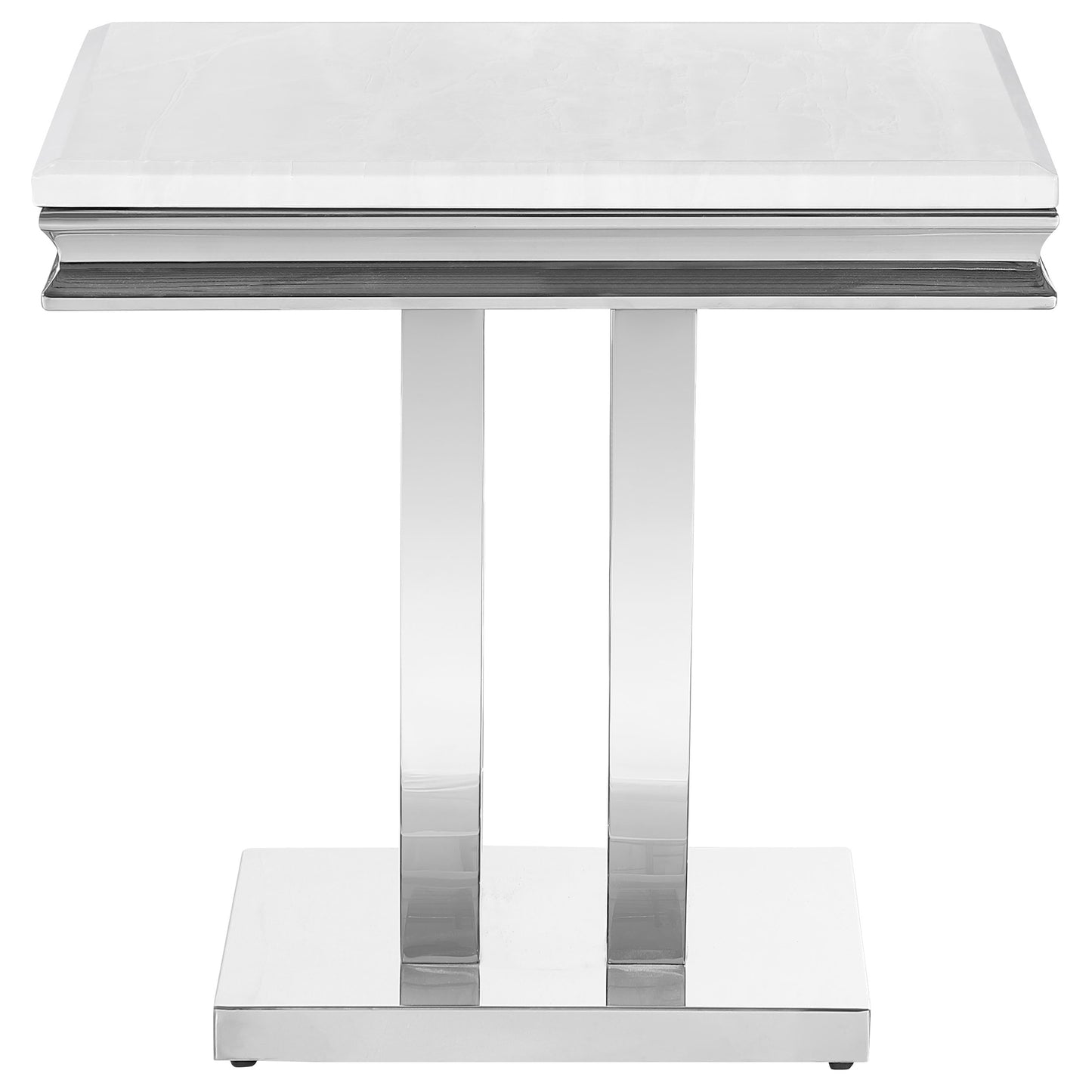 Kerwin Square Stone Top End Table White and Chrome