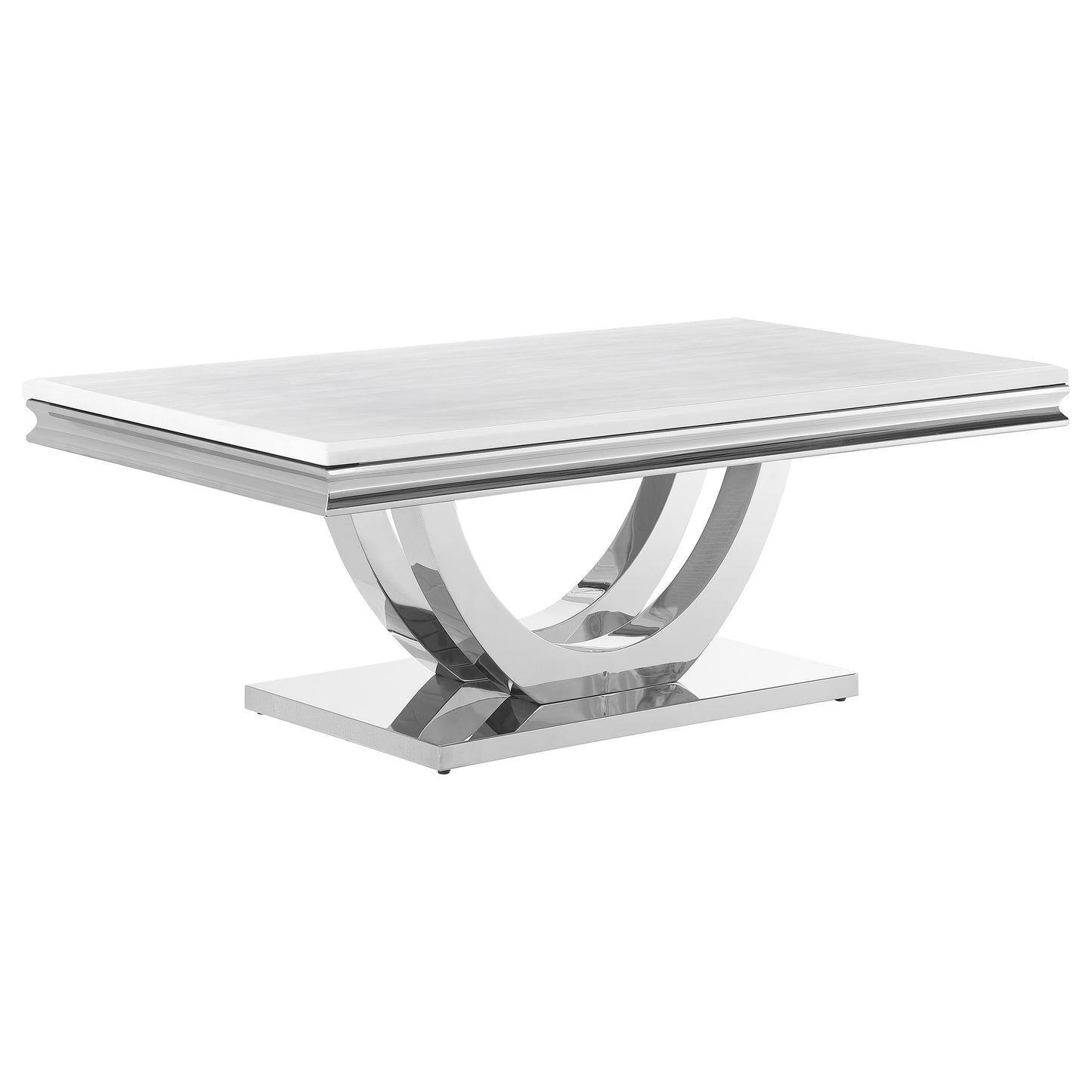 Kerwin Rectangular Stone Top Coffee Table White and Chrome