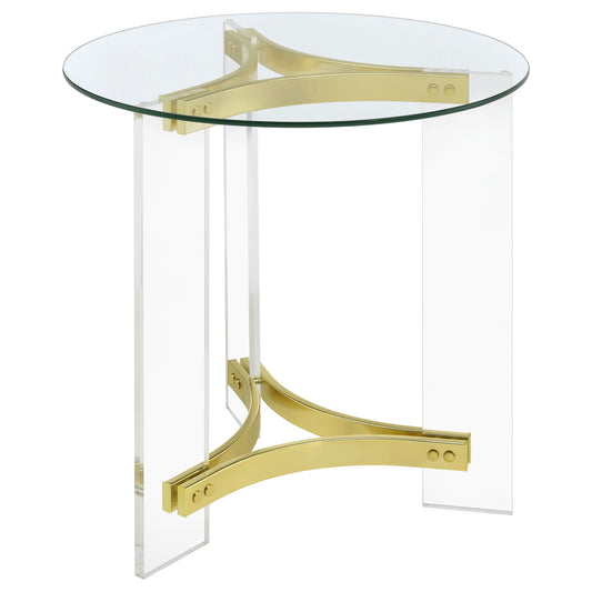 Janessa Round Glass Top Acrylic Leg End Table Matte Brass