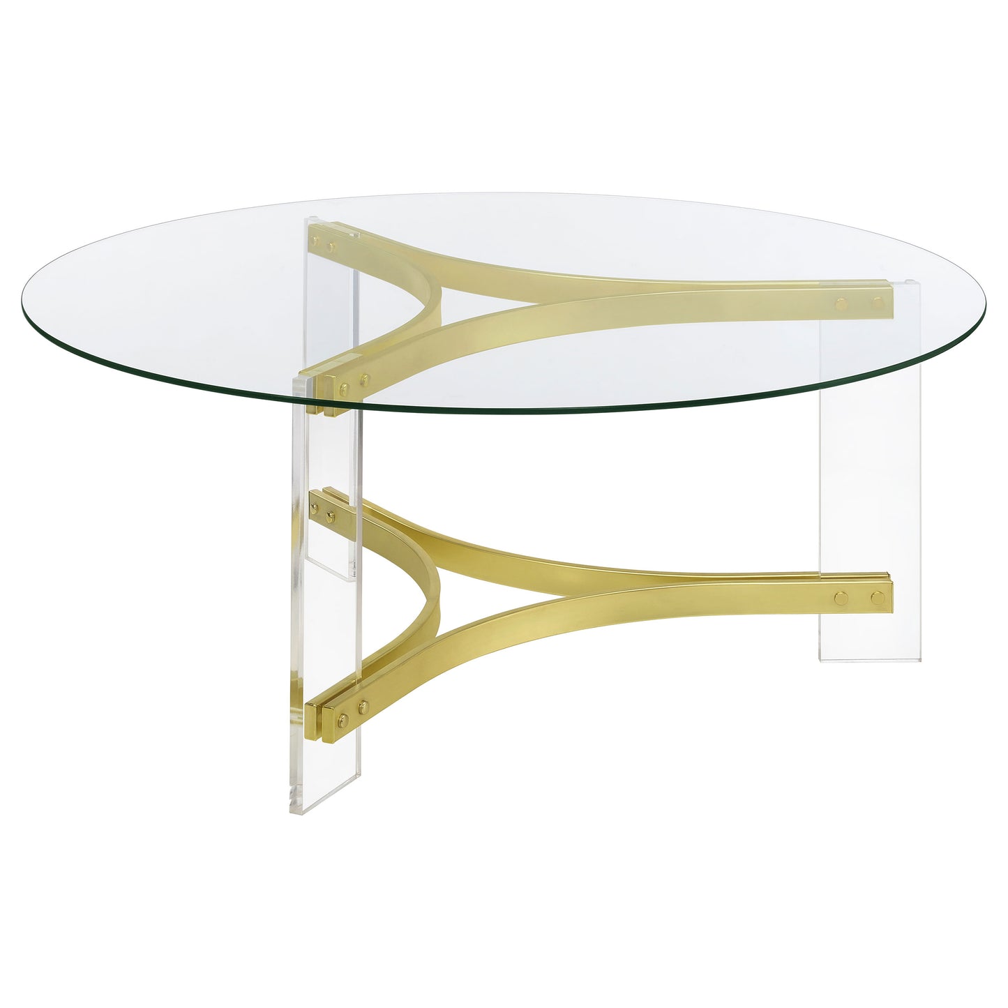 Janessa Round Glass Top Acrylic Leg Coffee Table Matte Brass