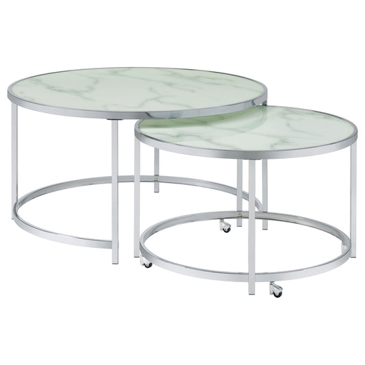 Lynn 2-piece Round Glass Top Nesting Coffee Table Chrome