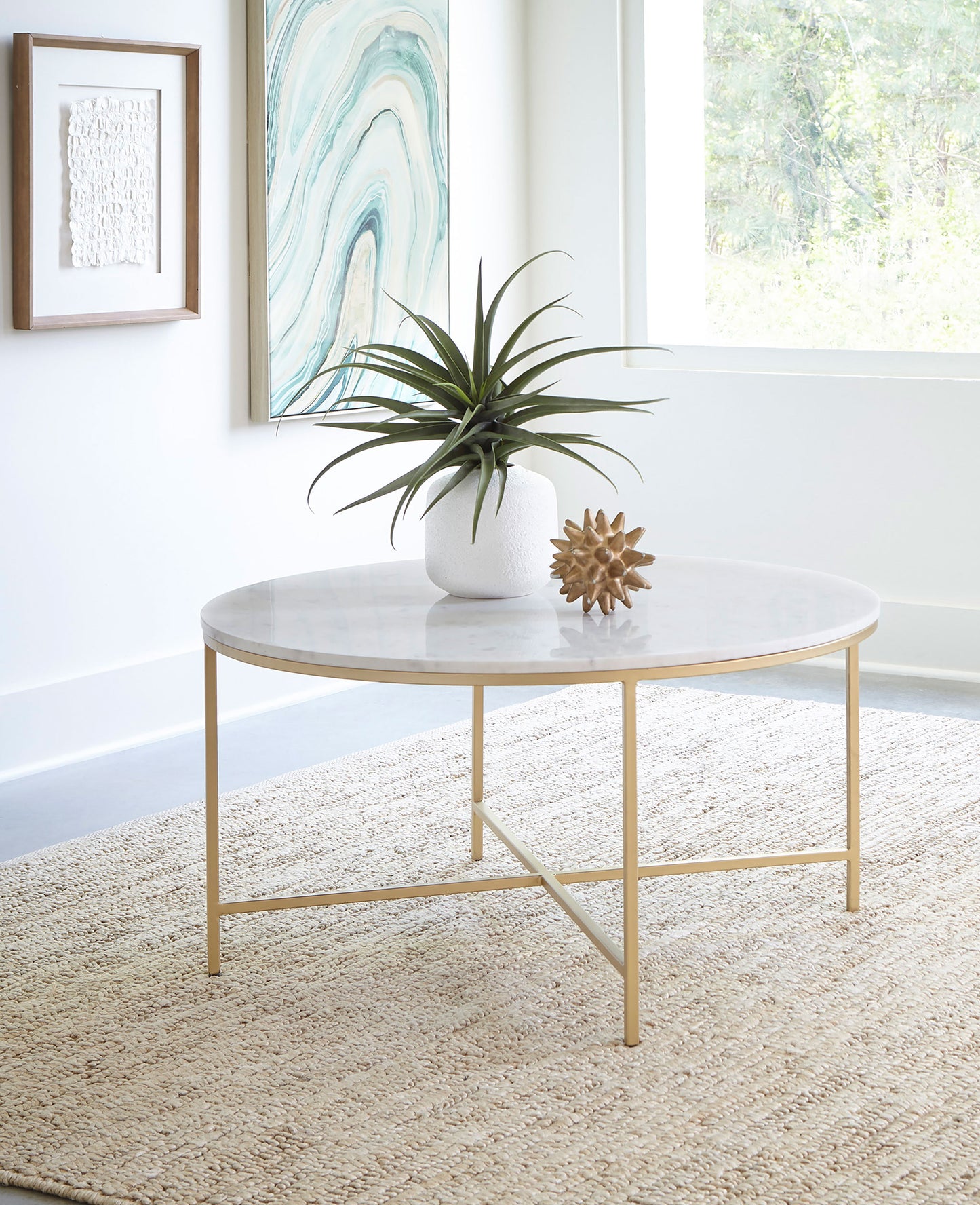 Ellison Round Marble Top Coffee Table White and Gold